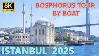 Bosphorus Boat Cruise ~ 8K 60fps🎧Morning Ferry Tour, Istanbul, Turkey
