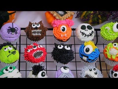 20 MINI HALLOWEEN CUPCAKES 👾 | Buttercream Decorating Tutorial