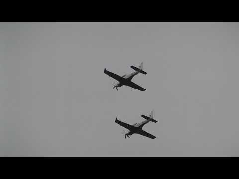 RAF Grob prefect T 1 training planes ZM301 & ZM318 depart Cambridge UK 28oct2020 134p