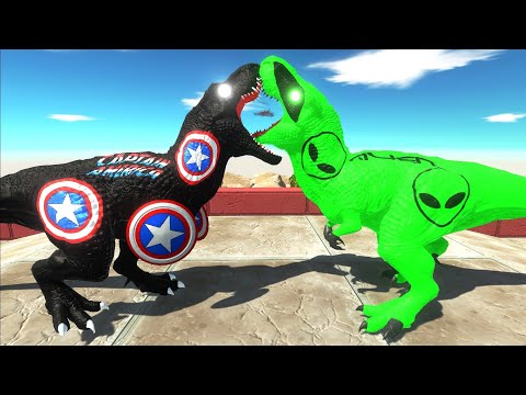 BLACK CAPTAIN AMERICA T-REX DEATH RUN ISLAND - Animal Revolt Battle Simulator ARBS