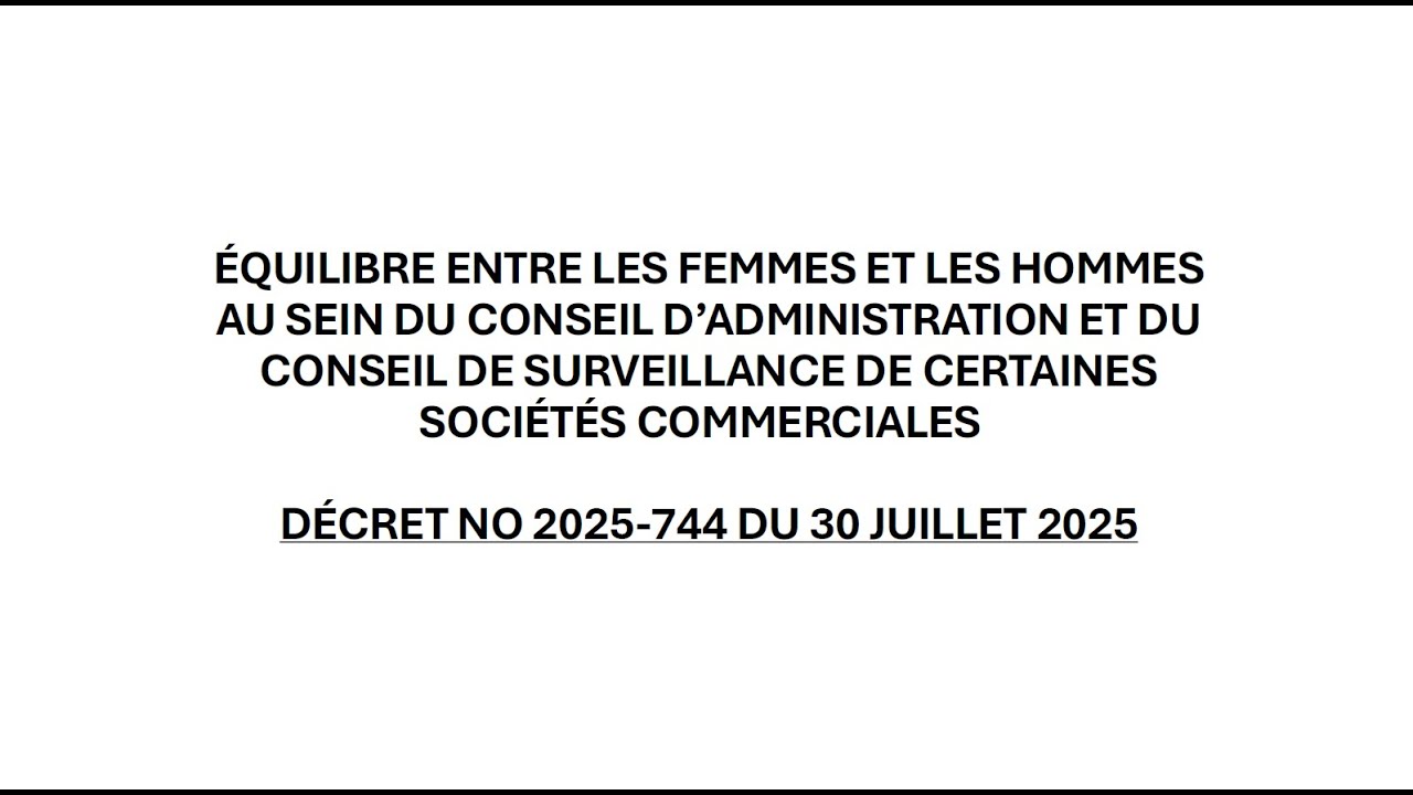Equilibre entre les femmes et les gommes au sein du conseil d'administration