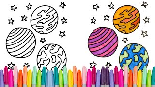 Coloring Planets | Kids Toddler Color Art Activity | Outer Space Coloring Book Page