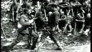 British soldiers demonstrate bayonets and trench tactics to US 307th and 308th In...HD Stock Footage