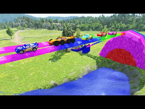 5 Lightning McQueens - Portal Slide Color - Car vs Speed Bump - BeamNG.Drive