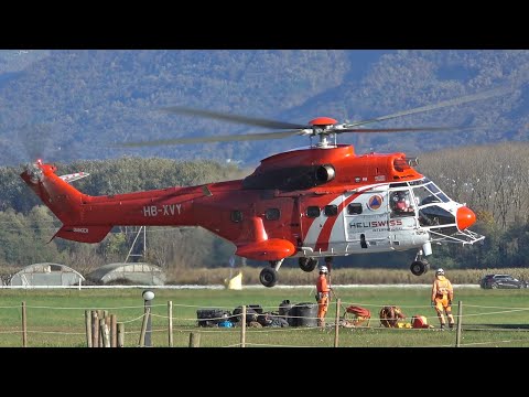 Airbus Helicopters H225 (Eurocopter AS332 Super Puma C1) takeoff & landing at Locarno | #helicopter