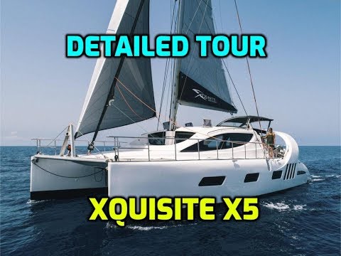 50' Xquisite X5 Catamaran.  (4K) Guided tour of all features while sailing across the Atlantic.