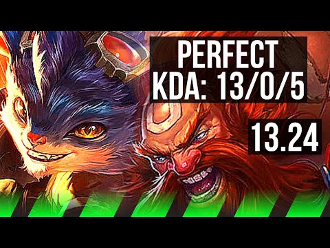 RUMBLE vs GRAGAS (JNG) | 13/0/5, Legendary, 300+ games | KR Master | 13.24