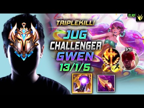 Challenger Gwen Jungle vs Lee Sin - 챌린저 정글 그웬 템트리 룬 균열 정복자 グウェン Гвен 灵罗娃娃 關 - LOL KR 11.10