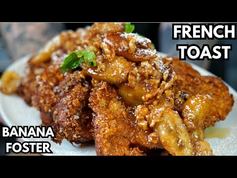 Crispy Corn Flake French Toast with Banana Foster Sauce