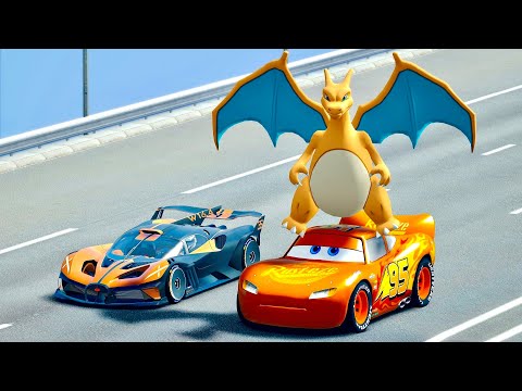 Lightning McQueen feat Charizard vs Bugatti Bolide - Drag Race 20 KM