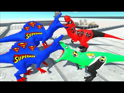 2X SUPERMAN DINOSAURS SPEED RACE CHAMPIONS SKY DEATH RUN  - Animal Revolt Battle Simulator