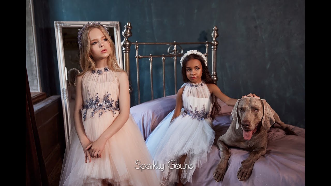 Halter Neckline Hi-Low Length Tulle Princess Flower Girl Communion Dress Celestial 3127