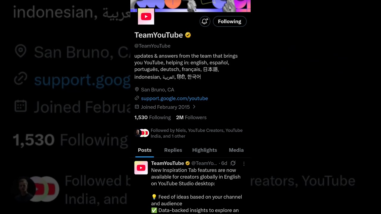 Youtube official page on twitter to get help and support.