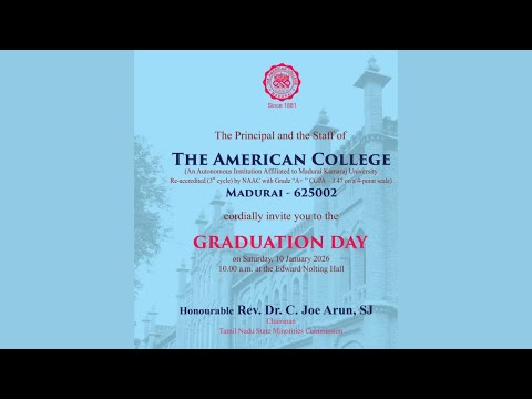GRADUATION DAY 2026  | (10.01.2026) The American College, Madurai