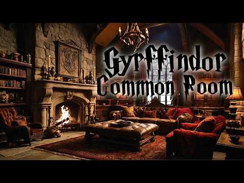4K Cozy Gryffindor Common Room Ambience | Study, Read & Focus with Fireplace, Snow & Magic
