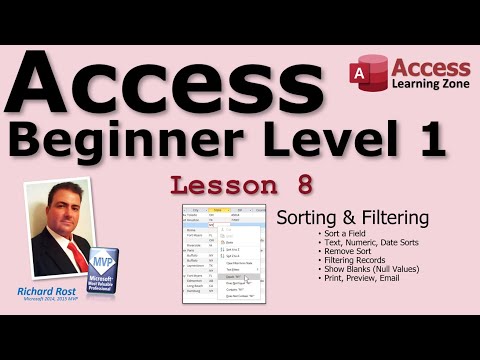 Microsoft Access Beginner 1, Lesson 08: Sorting, Filtering Data. For Access 2016, 2019, 365 Tutorial