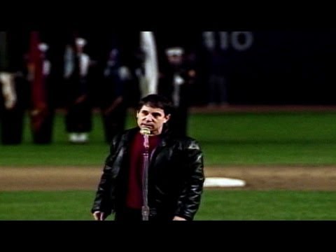 1986 WS Gm6: Paul Simon performs national anthem