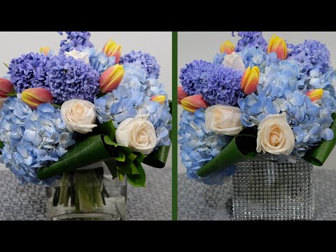 Centrepiece with soft stems spring flowers. DIY Video