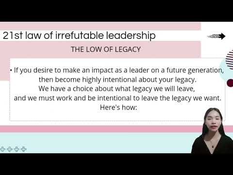 21st IRREFUTABLE LAWS OF LEADERSHIP: The law of legacy.