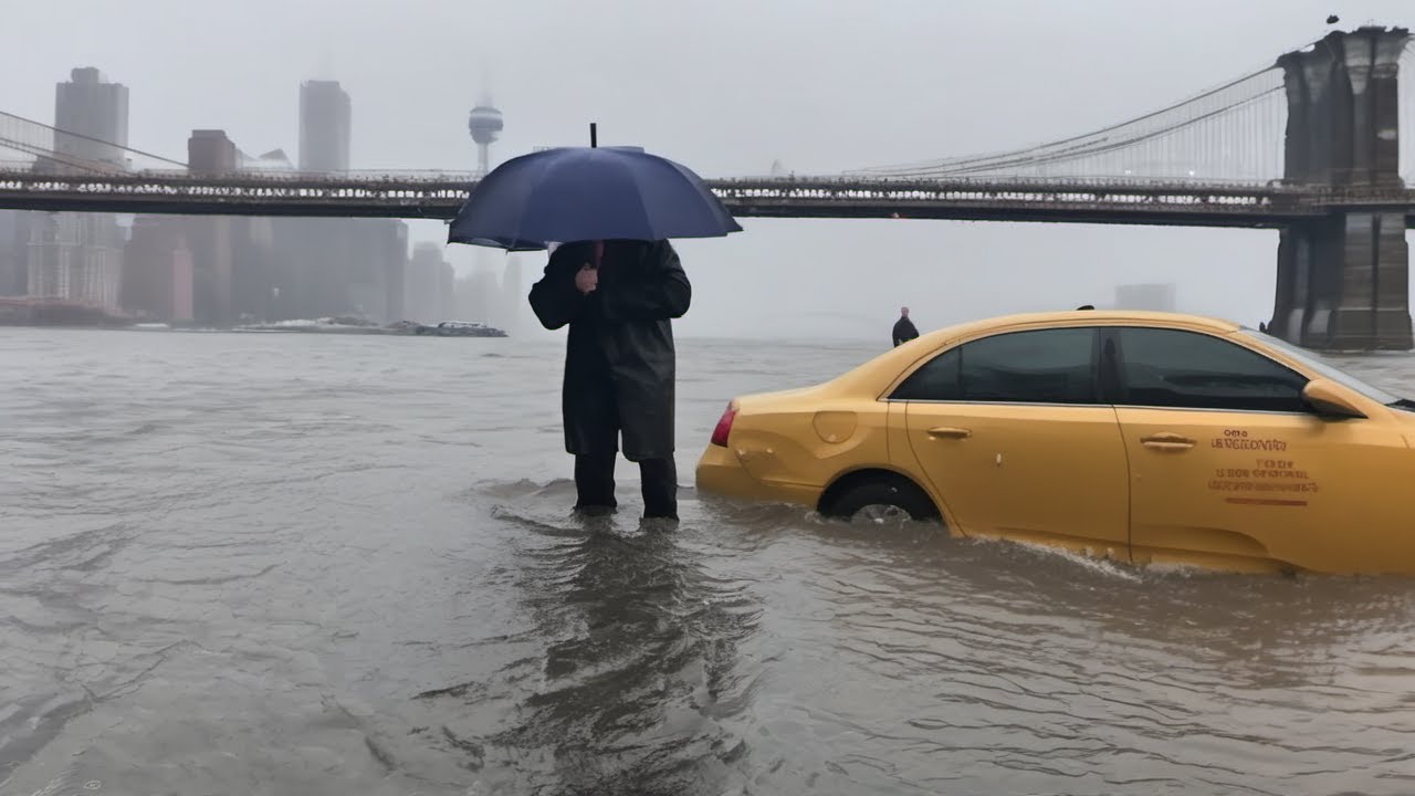 Live NYC Walking Commute: Heavy Rains / Winds in Manhattan (the man gets very wet) - Dec 18, 2023