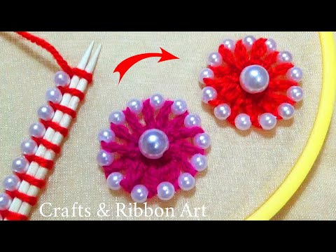 Amazing Flower Craft Ideas with Wool - Hand Embroidery Flower Design - DIY Beaded Woolen Flower