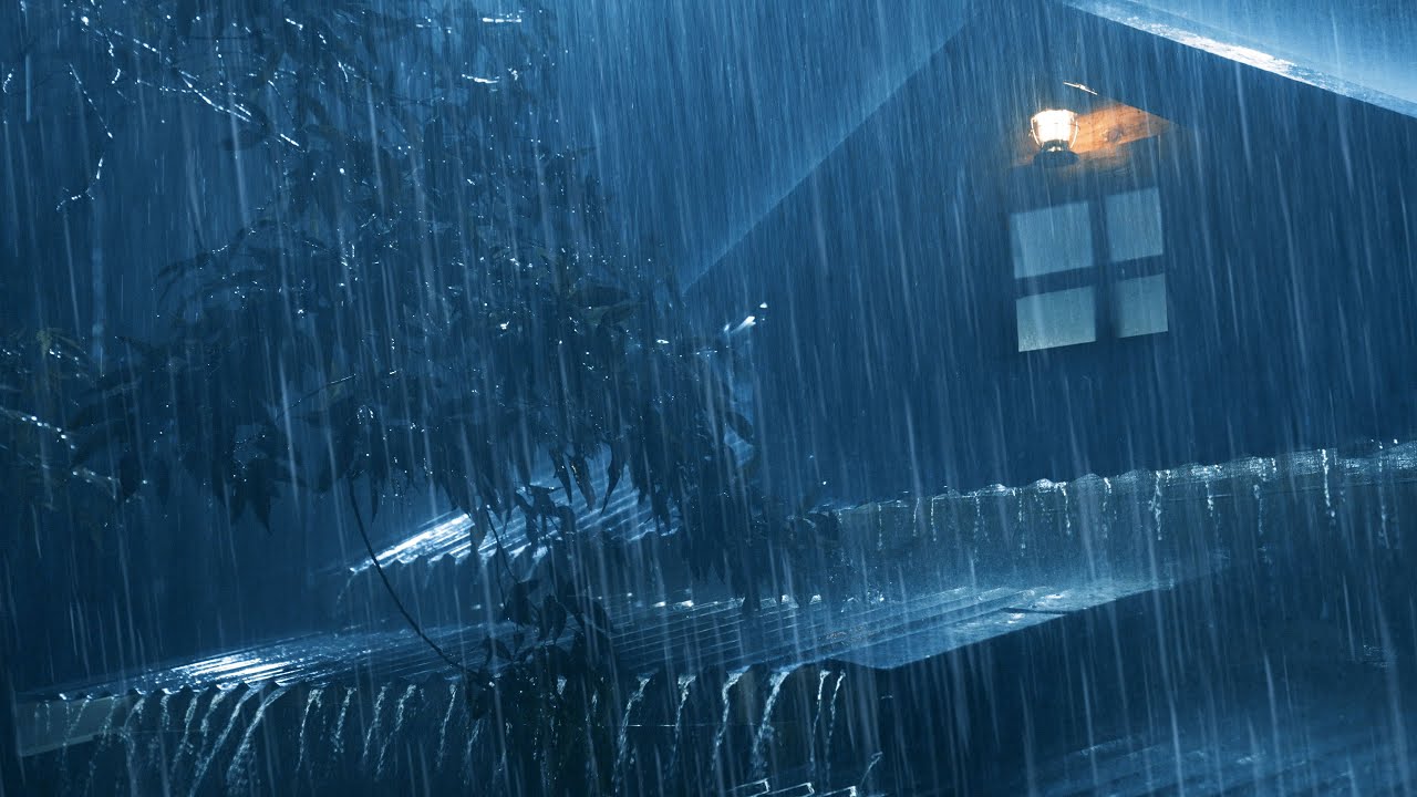 Powerful Night Thunderstorm - Heavy Rain and Thunder - Rain Sounds for Sleep - 3 Hours Windy Rain