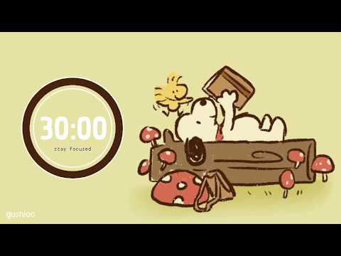 Study With Me | Snoopy Pomodoro 30/10 x4🍄 Cozy Cottagecore Mushrooms + Jazz | No Mid Ads