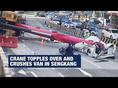 Driver jumps out seconds before van crushed by falling crane in Sengkang, crane operator arrested | The Straits Times