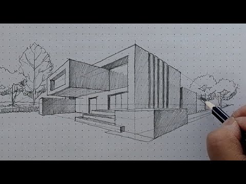 Zeichnen modernes Haus in 2 Punkt Perspektive #1