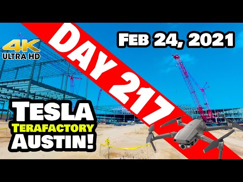 Tesla Gigafactory Austin 4K  Day 217 - 2/24/21 - Terafactory Texas - MORE PROGRESS, MORE DELIVERIES!