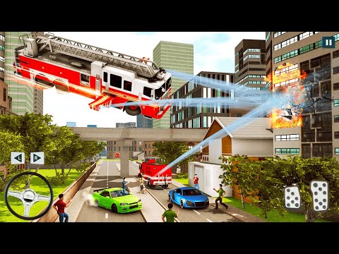Flying Fire Truck Emergency Simulator - Real City Rescue Fire Lorry - Android Gameplay