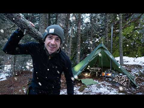 SOLO CAMPING Mientras nieva, Estufa caliente, Buscraft y supervivencia
