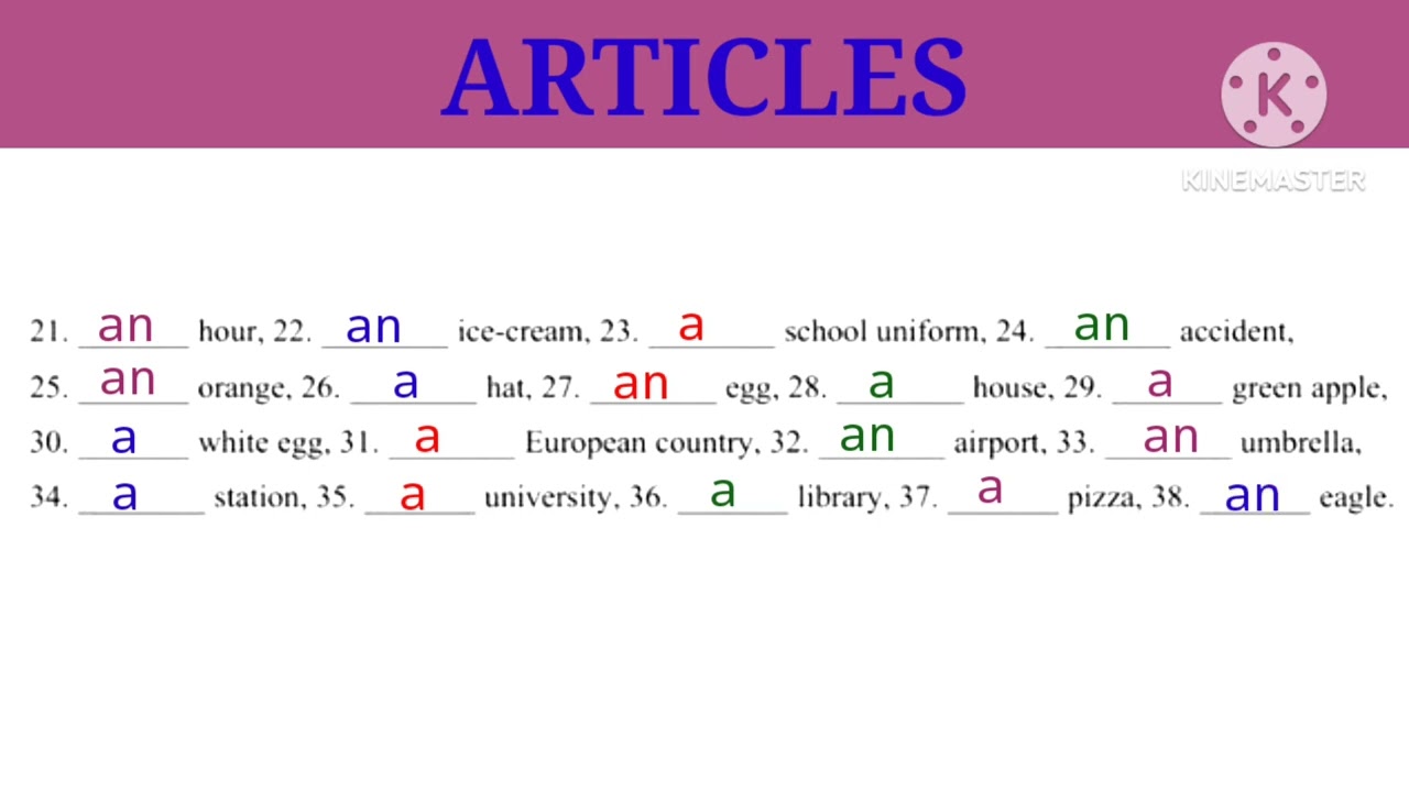 Articles Worksheet