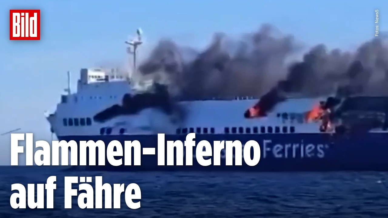 MYKONOS: Feuer-Drama auf Frachtfähre in Griechenland! Fahrzeugdeck plötzlich in Flammen!