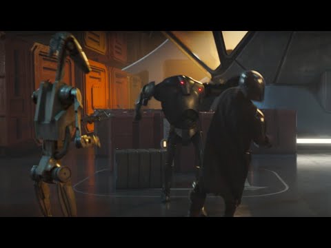 Super Battle Droid punches the Mandalorian - The Mandalorian Season 3 Episode 6