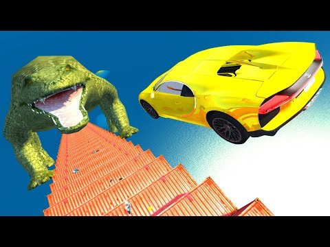 Jumping Crashes&Deadly Fall from the Stairs with cars/supercars #2 - Beamng drive (Giant Crocodile)