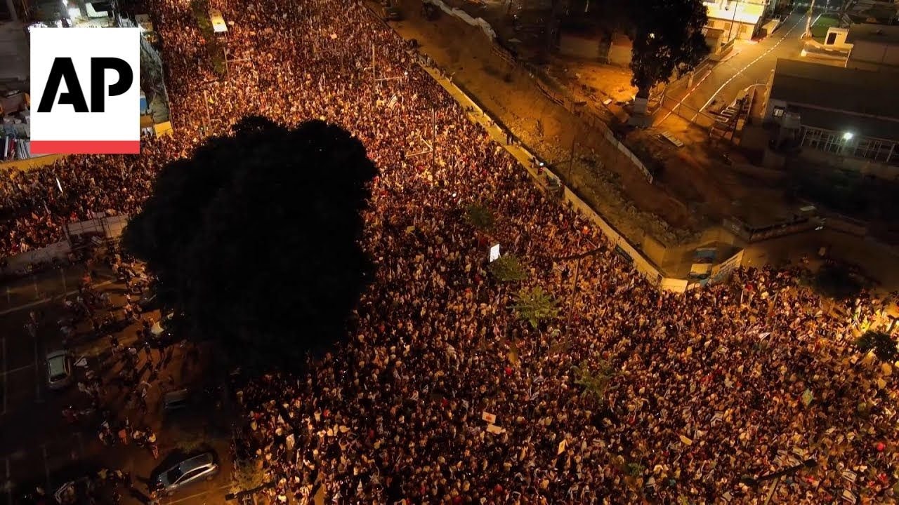 Drone aerials show huge Tel Aviv protest after deaths of Israeli hostages in Gaza