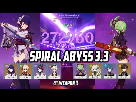 [ Spiral Abyss 3.3 ] - C0 F2P Raiden Hypercarry & C1 Kuki Hyperbloom - Full 4* Weapon
