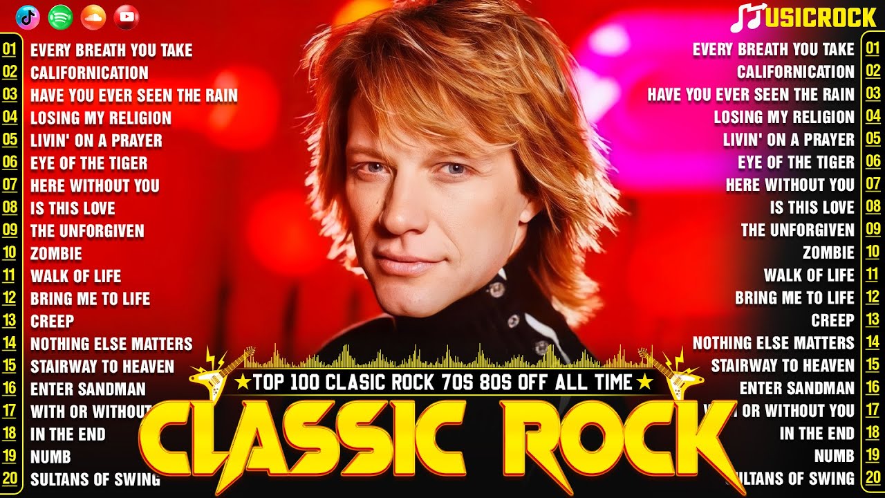 ACDC, Guns N Roses, U2, Aerosmith, Queen, Bon Jovi, Metallica🔥Best Classic Rock Songs 70s 80s 90s