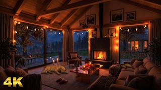 Autumn THUNDERSTORM in a Cozy Cabin | Rain Sounds & Crackling Fireplace 🍂🔥