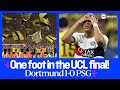 💛🖤 The Yellow Wall celebrates as Borussia Dortmund defeat PSG in #UCL semi-final first leg