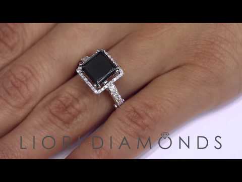 BDR-SOLD-060 - 4.68 Carat Princess Cut Natural Black Diamond Engagement Ring 18k White Gold