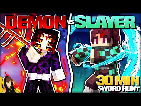 DEMON vs SLAYER in 30 MINUTE SWORD HUNTING RACE!?! | Minecraft