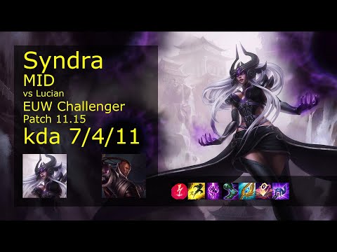 Syndra vs Lucian Mid - EUW Challenger 7/4/11 Patch 11.15 Gameplay
