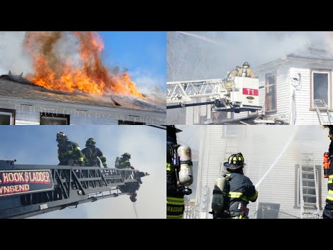 *EVACUATION HORNS* Fire Crews Battle Massive 5th Alarm Blaze With Partial Collapse | Townsend