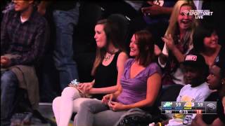 10 13 2012   Preseason   Jazz vs  Lakers   Metta World Peace Blocks Gordon Hayward Then Kisses Girl