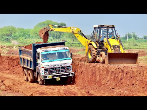Kirlosker JCB Backhoe Loading Mud in Tata 2518 Truck For Making Fishing Pond