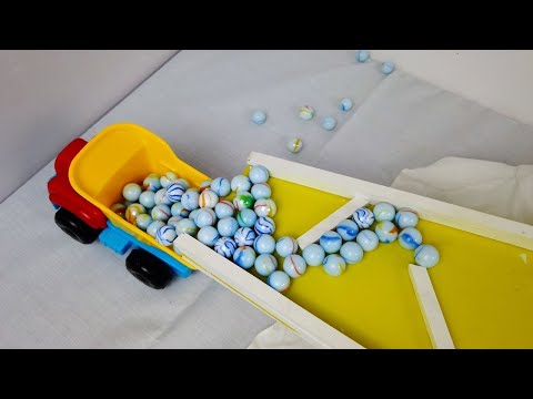 Marble Run Race ASMR - White Marbles, Dump Truck, Rattling Slope.