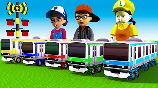 【踏切アニメ】あぶない電車 Vs Nick and Tani Play Squid Game 🚍 Fumikiri 3D Railroad Crossing Animation #1