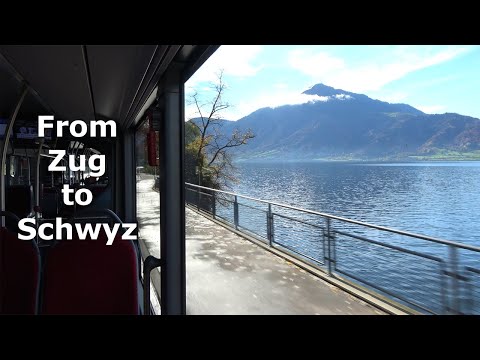 Swiss bus ride from Zug to Schwyz along Lake Zug